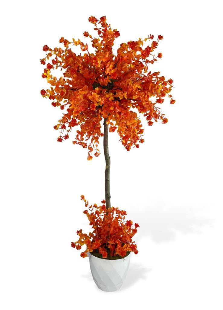 Yapay Ağaç Turuncu Top Kafalı Lotus Ağacı Beyaz Saksılı 90cm