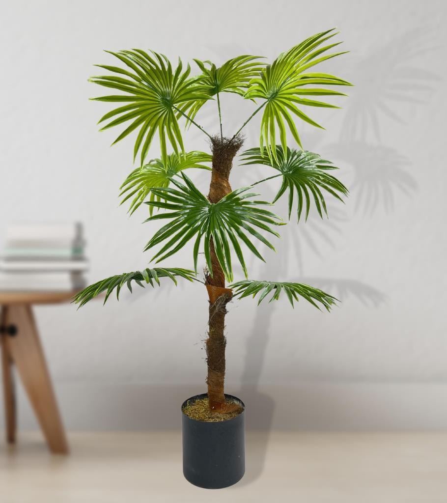 Yapay Ağaç Yelpaze Palmiye 8 Yaprak 85*55cm Siyah Aleminyum Saksı