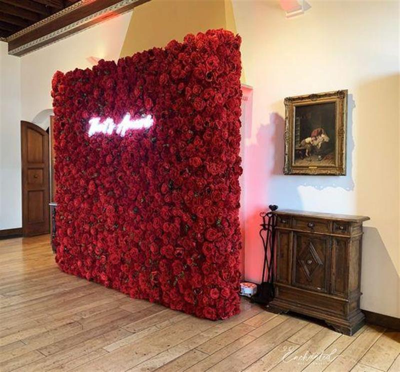 Yapay Çiçek 1m2 Dekoratif Kırmızı Gül Paneli Dik Duvar Kaplama Gül Duvarı  100*100