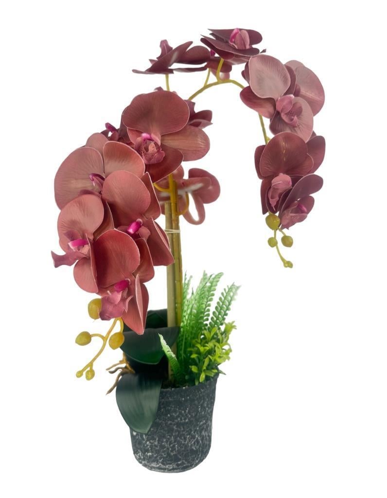 Yapay Çiçek 2li Islak Pastel Bordo Orkide Seramik Saksıda Orkide 60cm