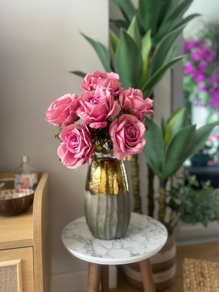 Yapay Çiçek 7li Gül Demeti 40*30cm 1.Kalite Büyükboy FUŞYA PEMBE