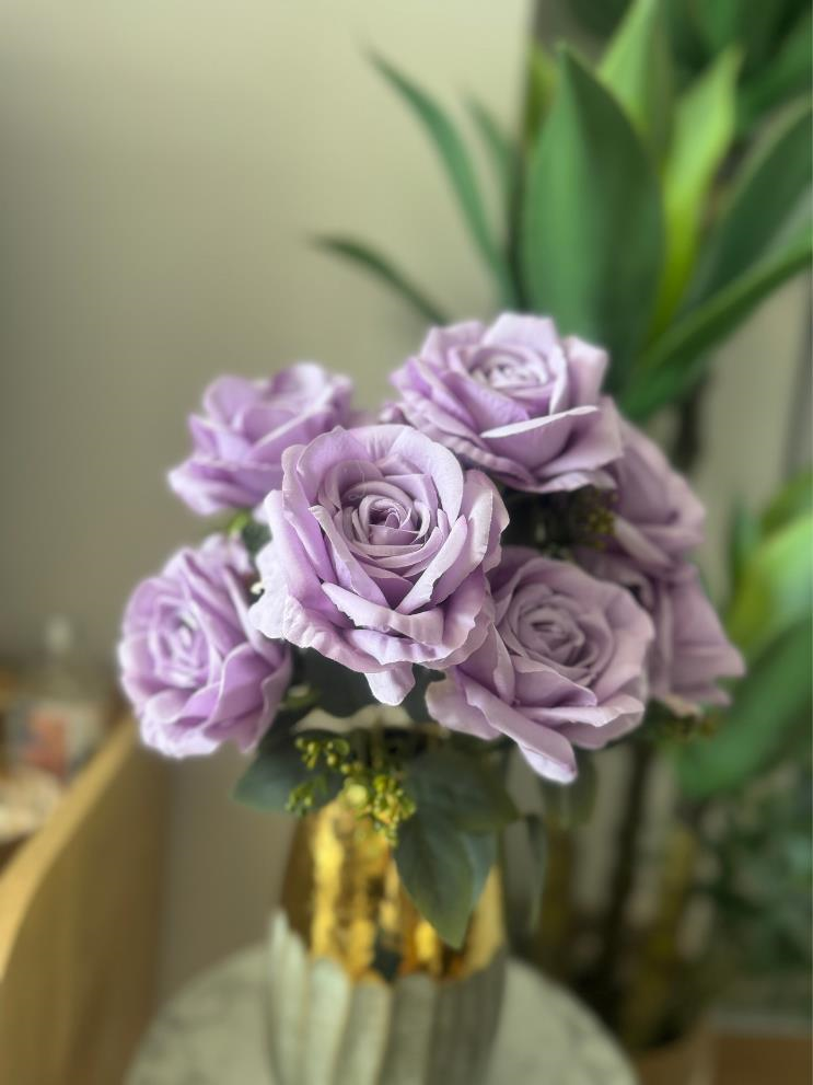 Yapay Çiçek 7li Gül Demeti 40*30cm 1.Kalite Büyükboy LİLA