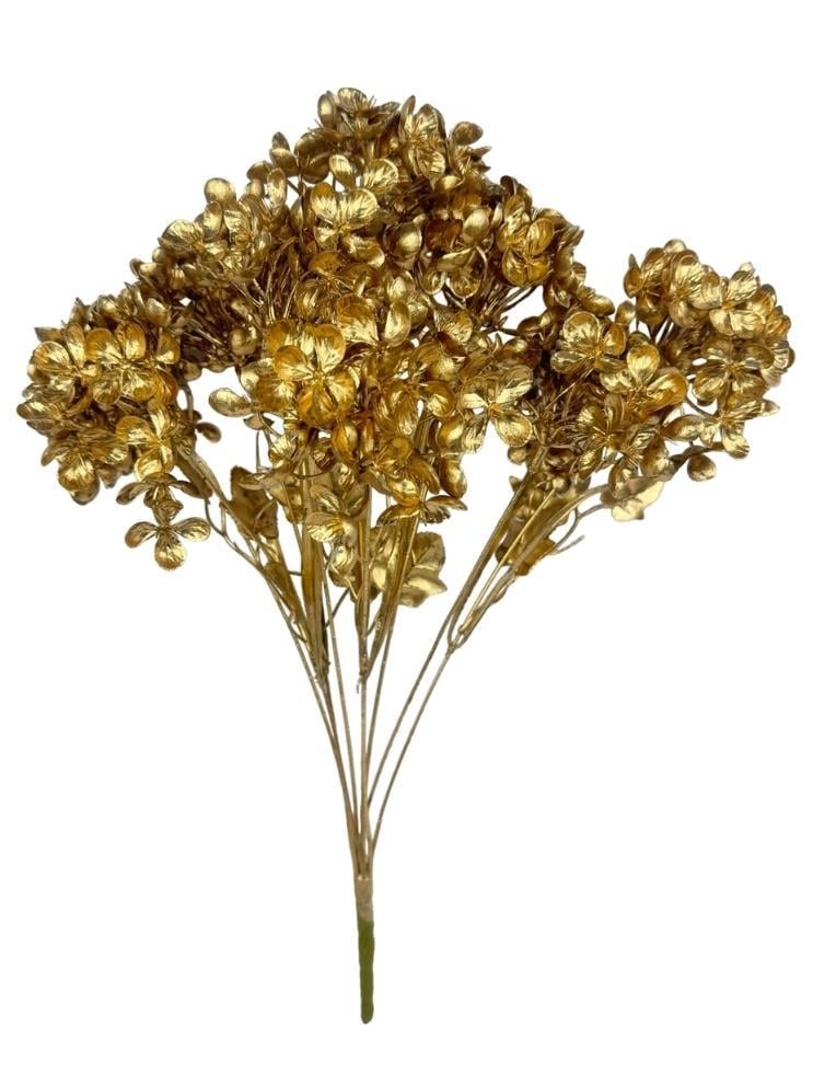 Yapay Çiçek Altın Gold Ortanca Demet Garnitür Dekoratif Yapay Çiçek