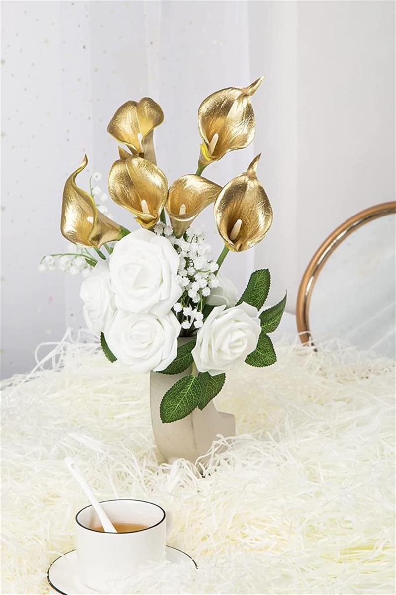 Yapay Çiçek Altın Renk Gala Eva Malzeme Cala Flower 8li Demet
