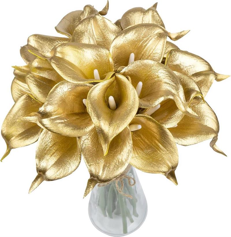 Yapay Çiçek Altın Renk Gala Eva Malzeme Cala Flower 8li Demet