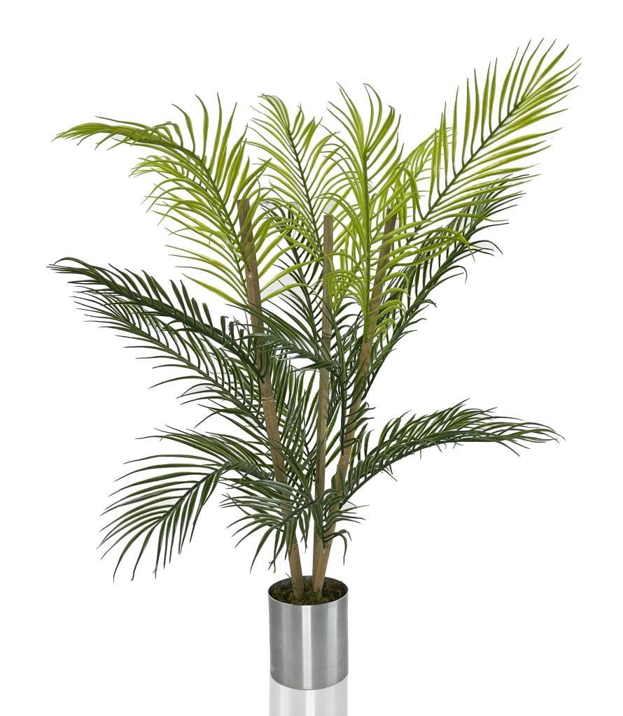 Yapay Çiçek Areka Ağacı Palmiye Ağacı Bambu Saplı Gümüş Saksılı Salon Çiçeği 18 Yaprak 85 cm