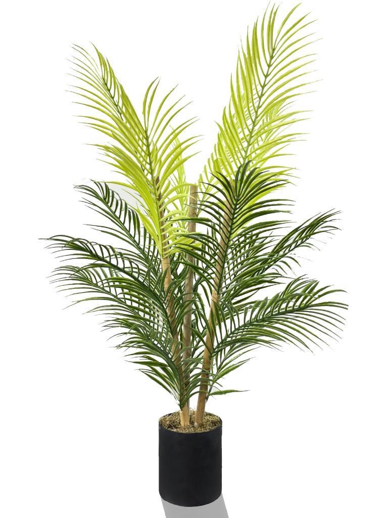 Yapay Çiçek Areka Ağacı Palmiye Ağacı Bambu Saplı Siyah Saksılı Salon Çiçeği 18 Yaprak 85 cm