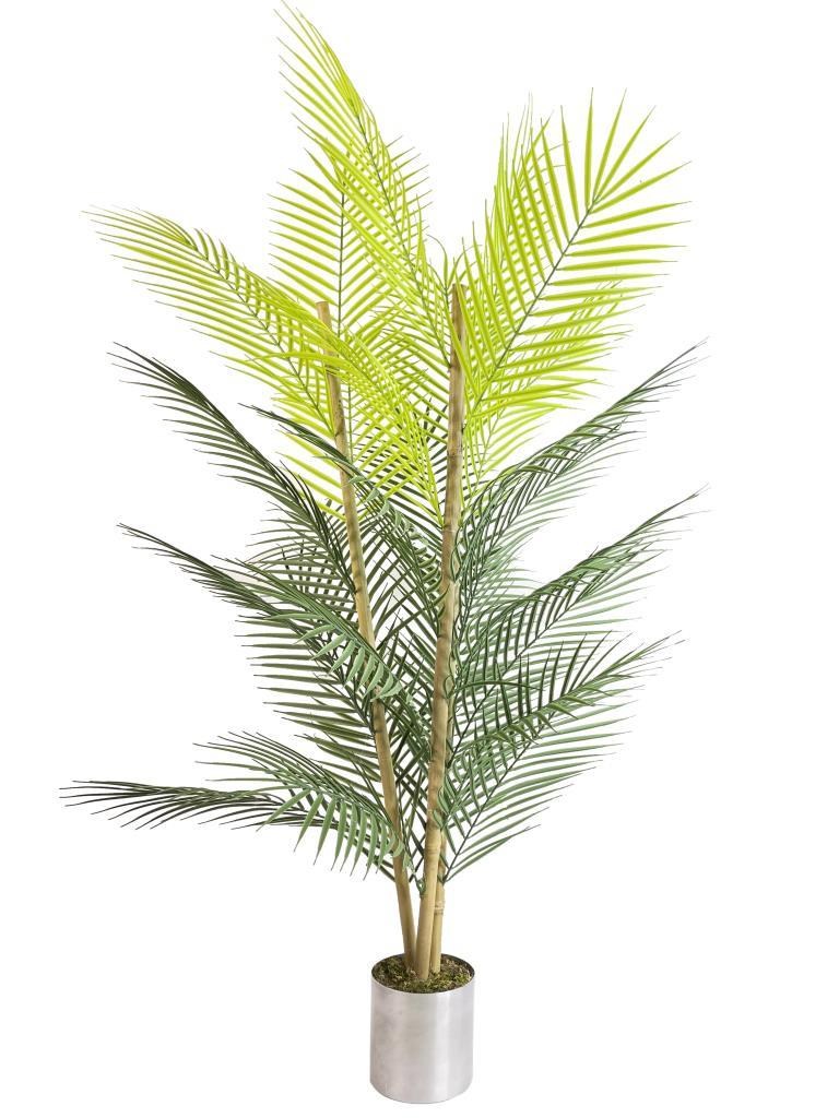 Yapay Çiçek Areka Ağacı Palmiye Ağacı Bambu Saplı Siyah Saksılı Salon Çiçeği 27 Yaprak 115 cm