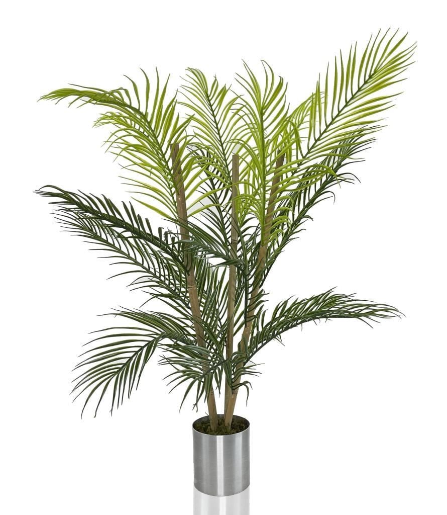 Yapay Çiçek Areka Ağacı Palmiye Ağacı Bambu Saplı Gümüş Saksılı Salon Çiçeği 18 Yaprak 85 cm