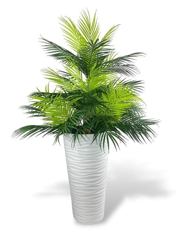 Yapay Çiçek Areka Salon Bitkisi Beyaz Uzun Kumsal Vazoda 130cm 45Yaprak