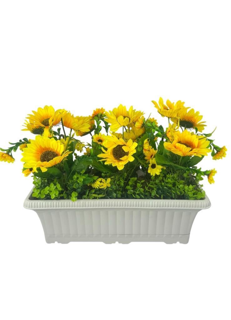 Yapay Çiçek Ay Çiçeği Krem Küpeşte Askılı Saksıda Balkon Çiçeği 