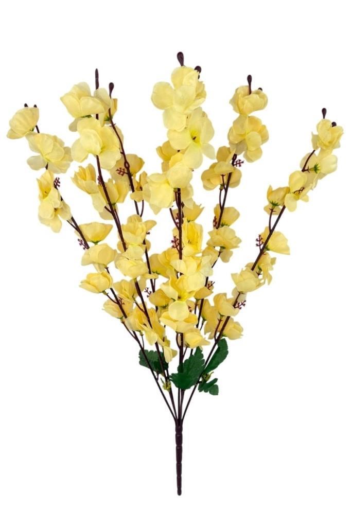 Yapay Çiçek Bahardalı Japon Kiraz Çiçeği 7 Dallı 57cm Açık Sarı 