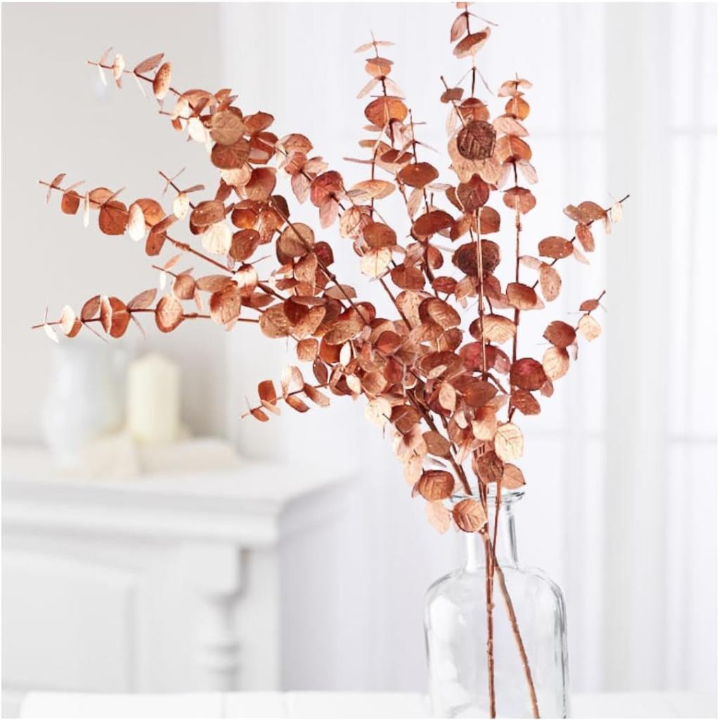 Yapay Çiçek Bakır Bronz Renk Okaliptus 3Dallı Uzun Dal 76cm Eucalyptus