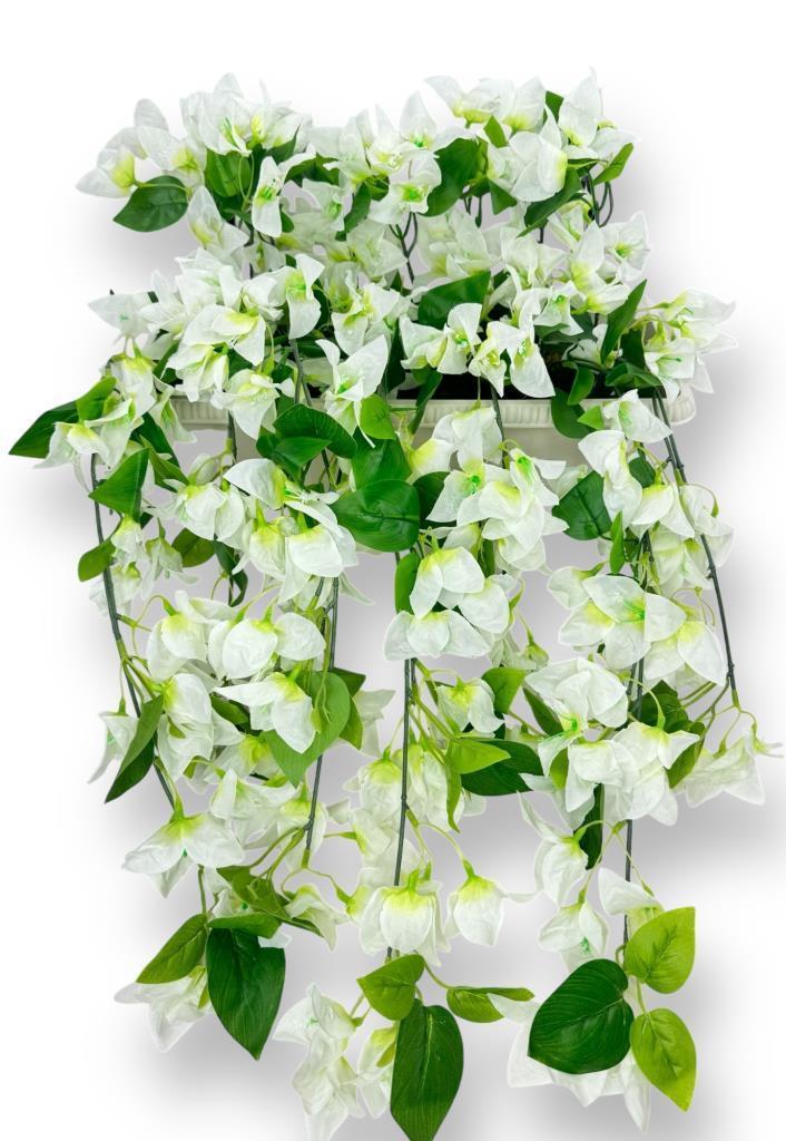 Yapay Çiçek Beyaz Begonvil Küpeşte Askılı Saksıda Balkon Çiçeği Çiçek Sepeti