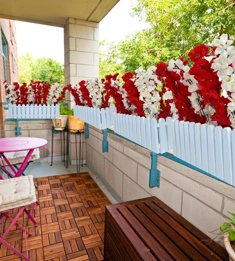 Yapay Çiçek Beyaz Çit Balkon Saksısı Kırmızı Beyaz Bahardalı 55*40cm