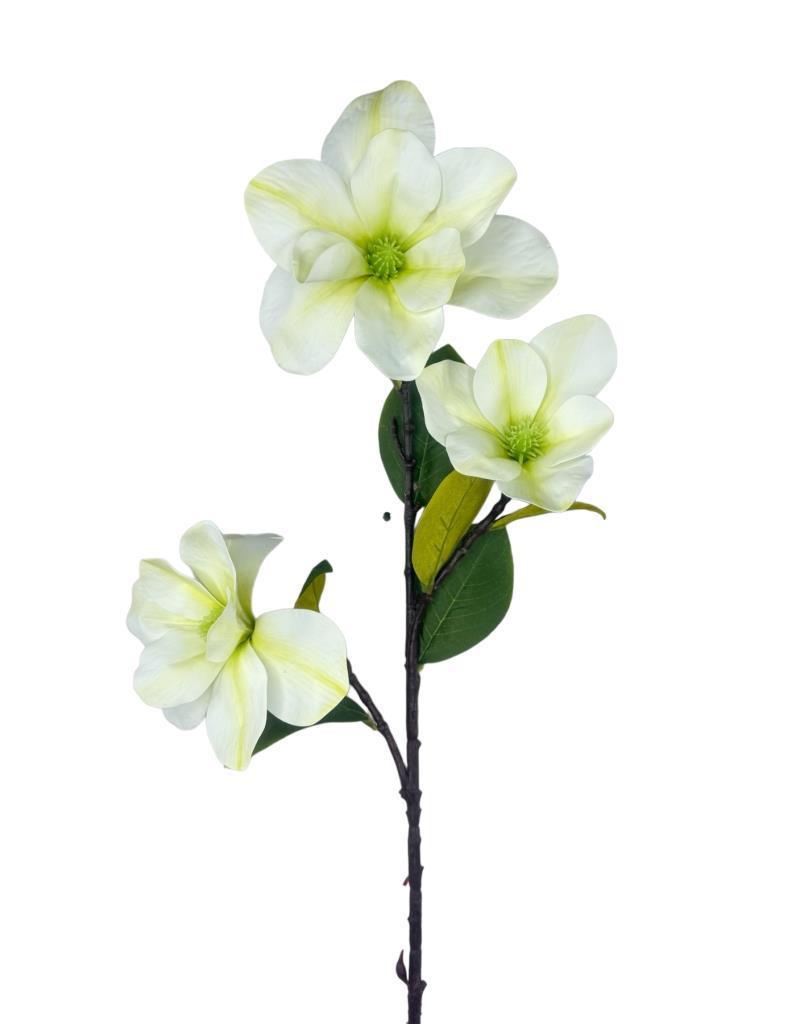 Yapay Çiçek Beyaz Manolya Islak Doku 3 Kafalı Uzun Dal Çiçek Flowers 95cm