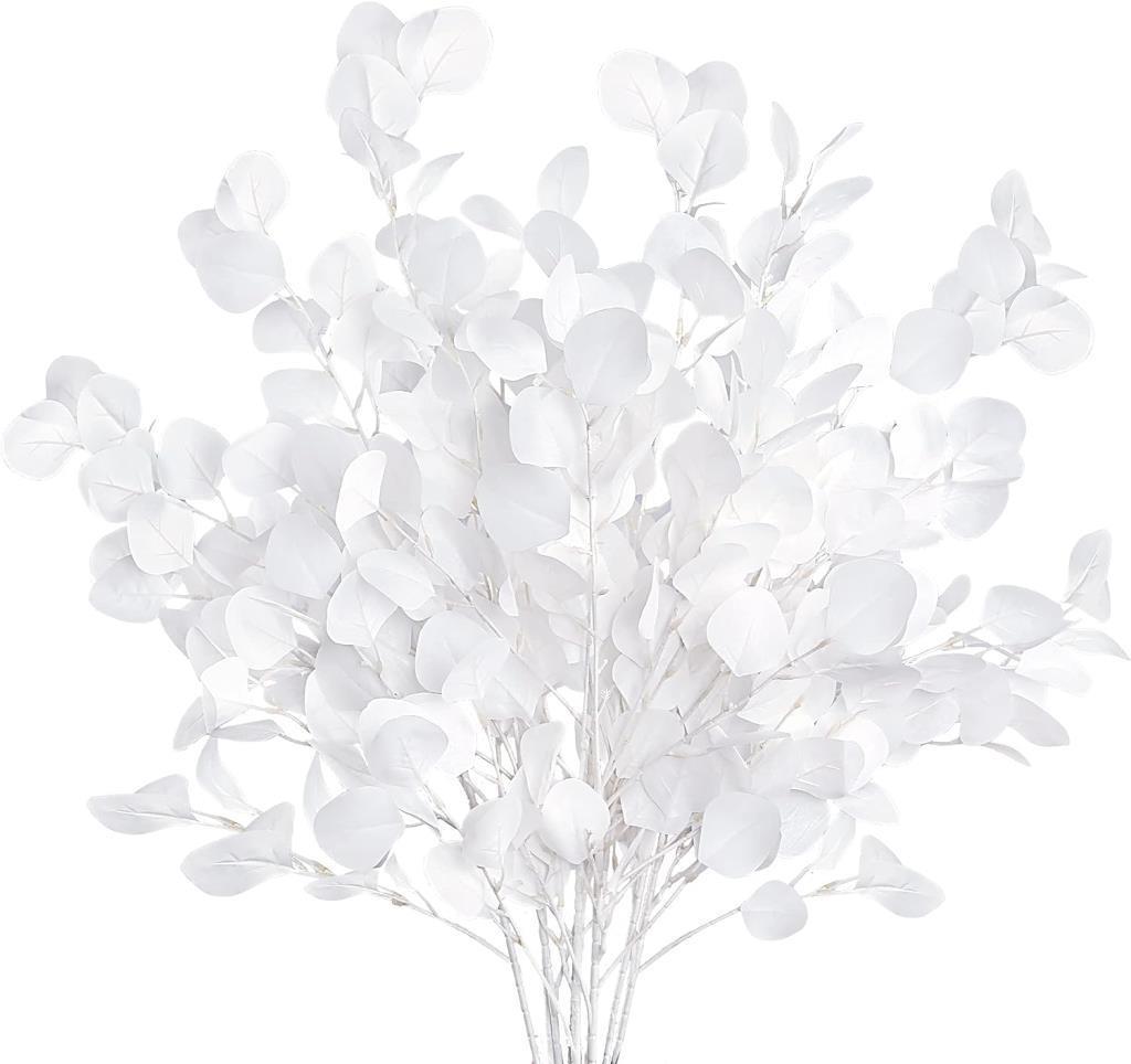 Yapay Çiçek Beyaz Okaliptus Tek Dal Kumaş Yapraklı Uzun Dal 80cm Eucalyptus