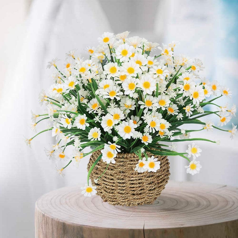 Yapay Çiçek Beyaz Papatya 7 Dallı Plastik Dekoratif Yapay Bitki