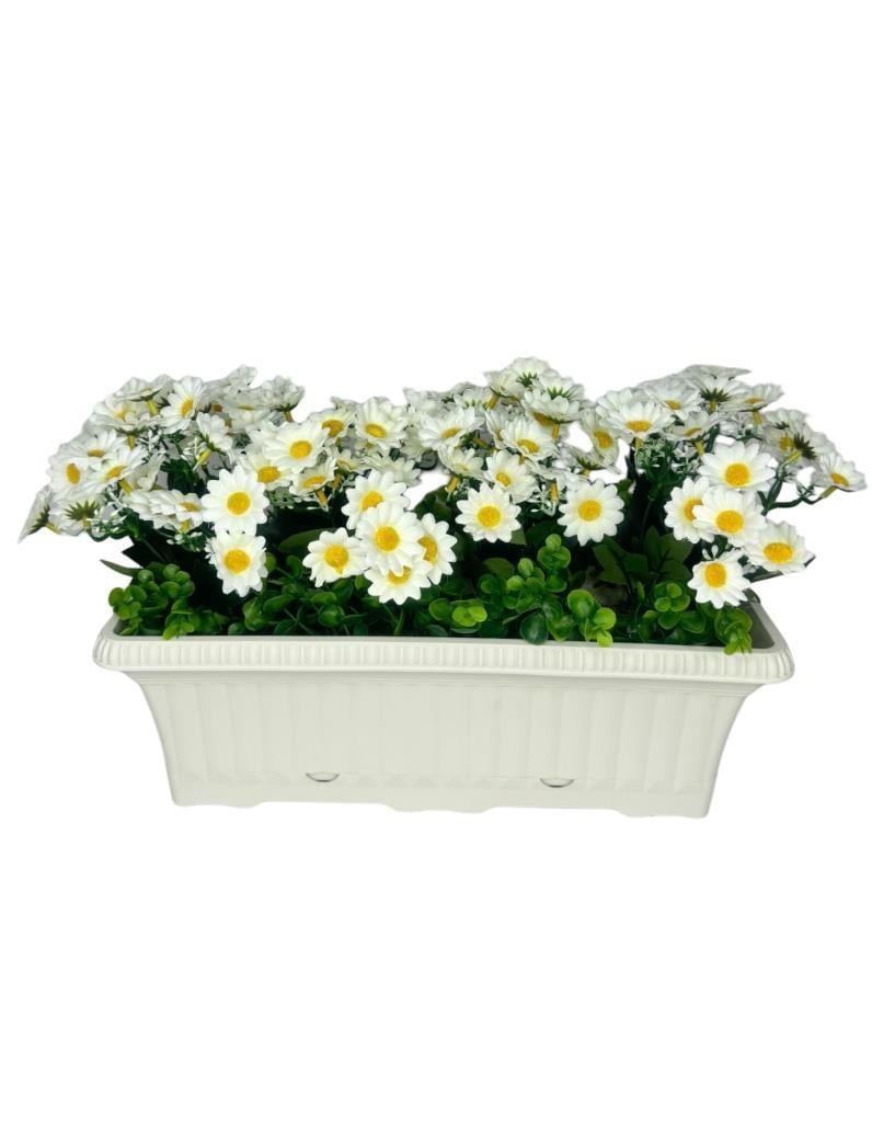 Yapay Çiçek Beyaz Papatya Küpeşte Askılı Saksıda Balkon Çiçeği Çiçek Sepeti