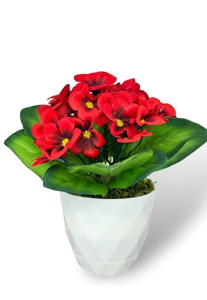 Yapay Çiçek Beyaz Saksıda Kadife Menekşe Gerçekçi Doku KIRMIZI