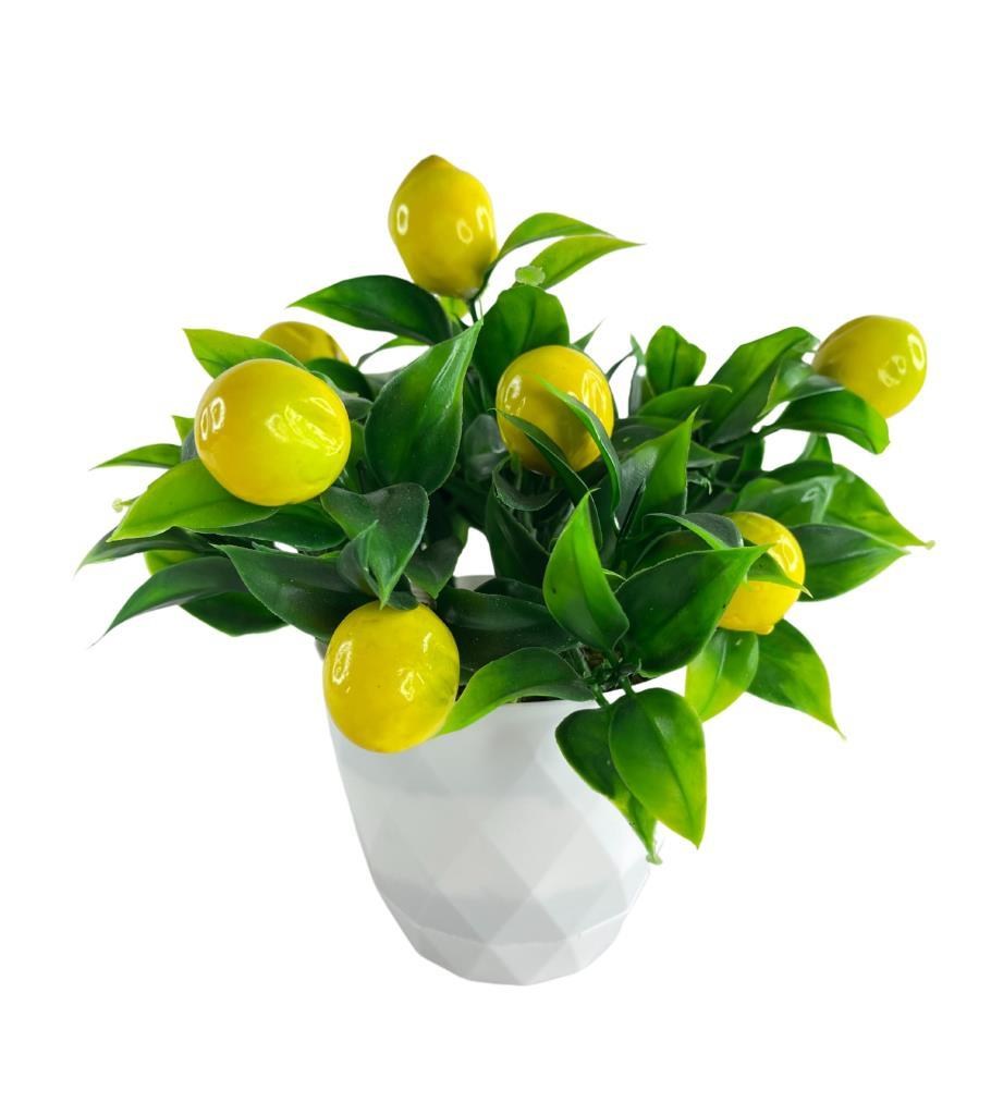 Yapay Çiçek Beyaz Saksıda Limon Demeti Dekoratif Masa Çiçeği 