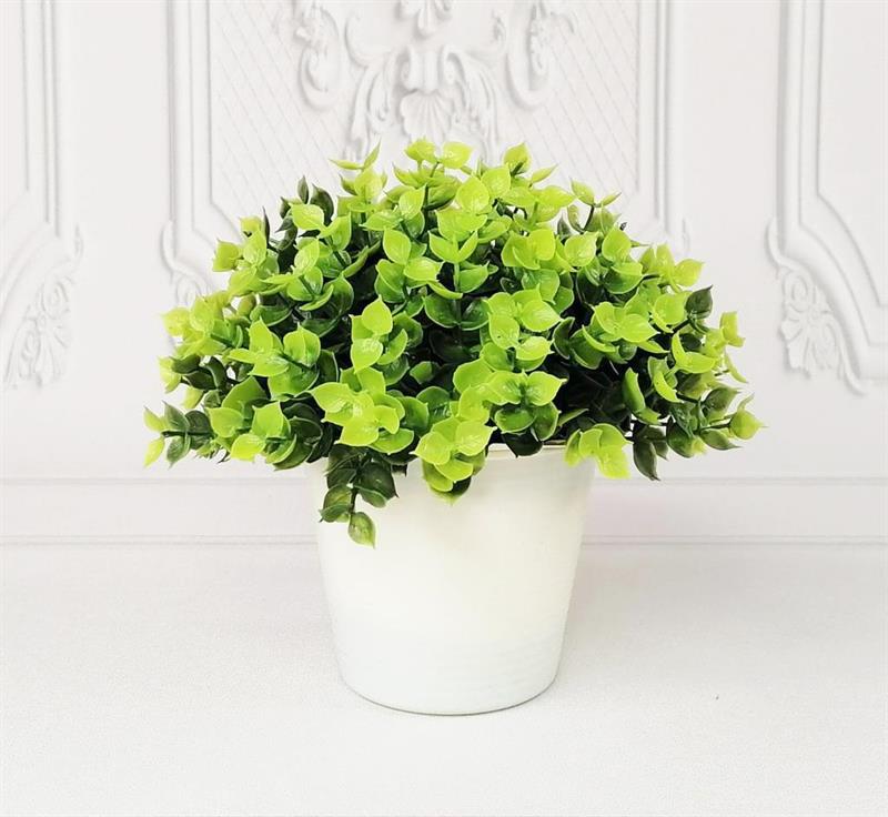 Yapay Çiçek Beyaz Saksıda Yeşil Şimşir Yapraklı Masa Üzeri Dekoratif Bitki  1408yeşil