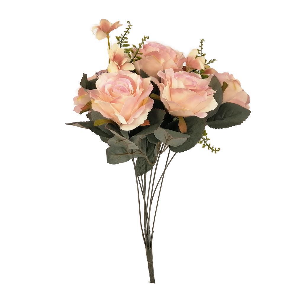 Yapay Çiçek Büyük Demet 6 Kafalı Gül Demeti Ve Cipsolu Pembe Açık