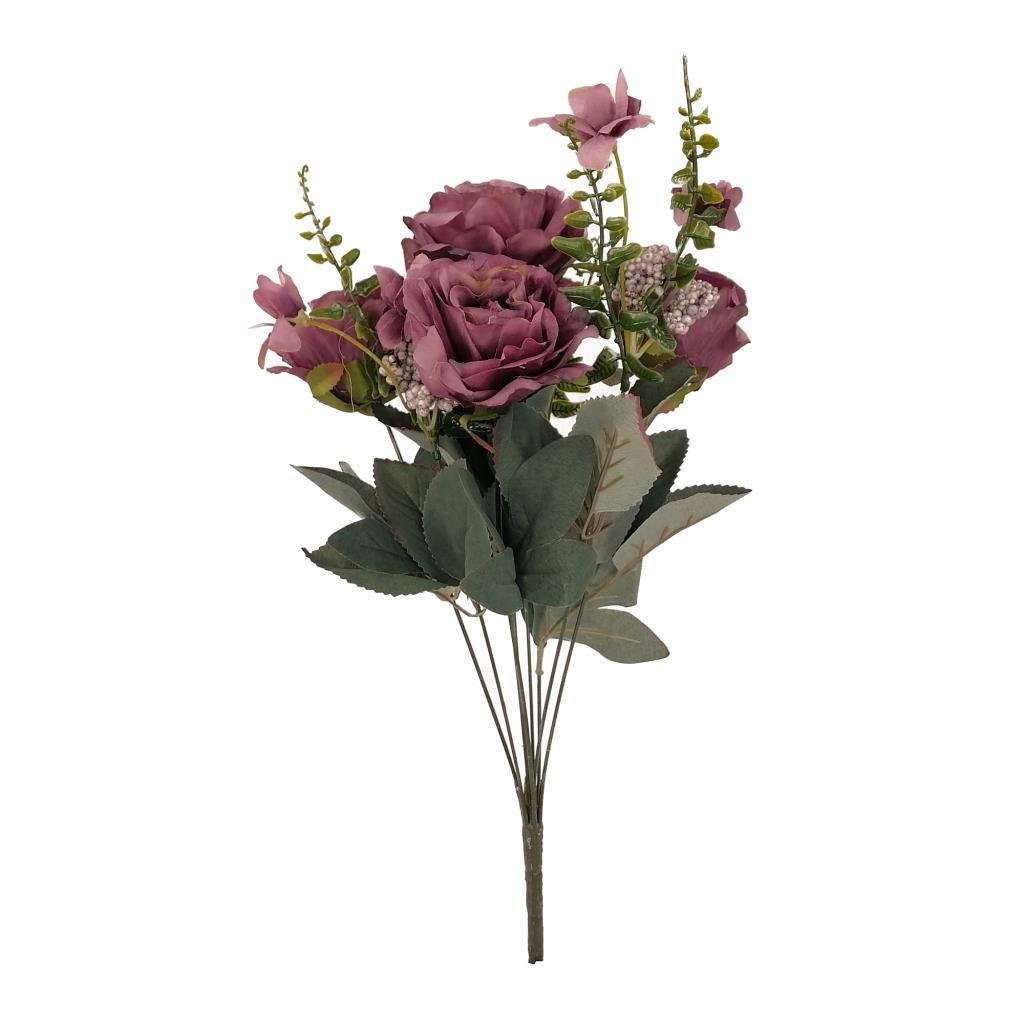 Yapay Çiçek Büyük Demet 6 Kafalı Gül Demeti Ve Cipsolu Mor