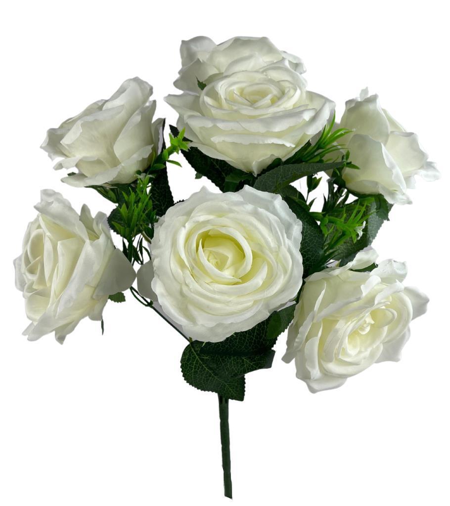 Yapay Çiçek Büyük Demet İri Kafalı 7 li Gül Demeti BEYAZ