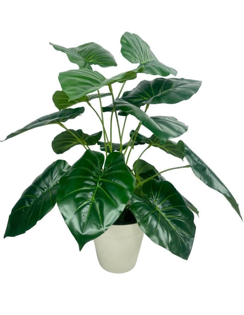 Yapay Çiçek Difenbahya Yeşil Salon Çiçeği 50cm Beyaz Saksılı Yapay Bitki 