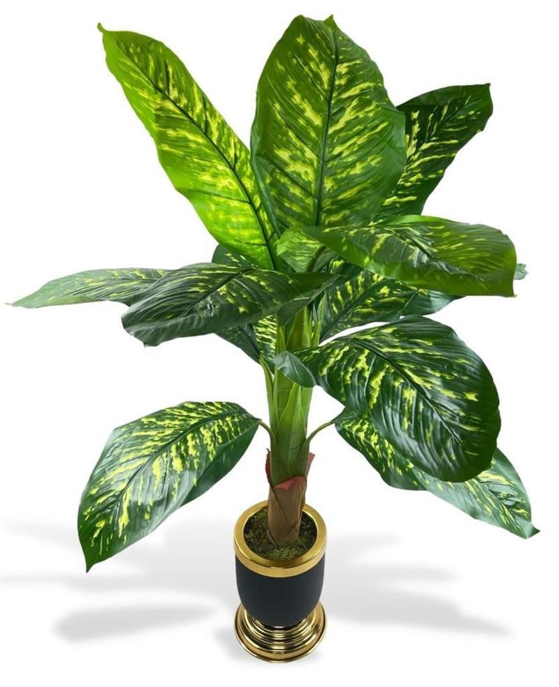 Yapay Çiçek Diffenbahya 115cm Tropik Salon Bitkisi Siyah Gold Galvaniz Vazoda