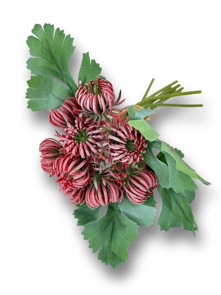 Yapay Çiçek Doğmamış Kırmızı Krizantem Demeti 5 Dallı Gelin Çiçeği Ve Aranjman Aradal Çiçeği 24cm