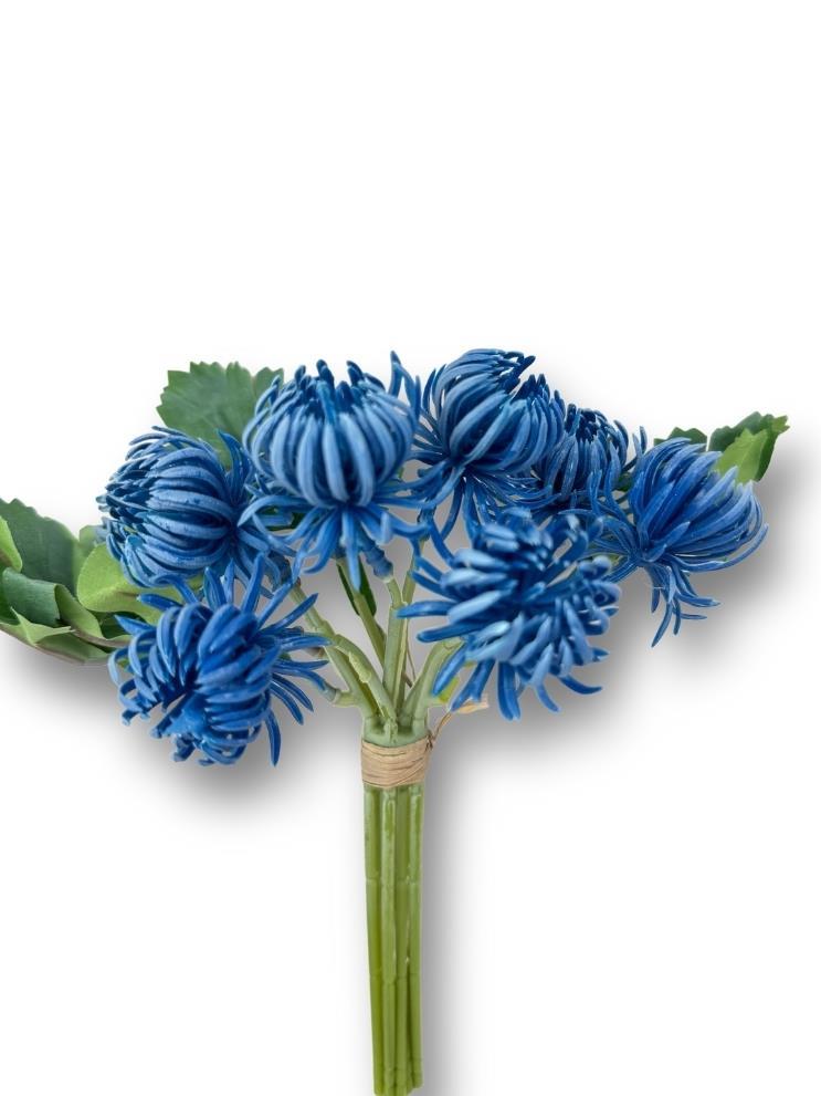 Yapay Çiçek Doğmamış Mavi Krizantem Demeti 5 Dallı Gelin Çiçeği Ve Aranjman Aradal Çiçeği 24cm