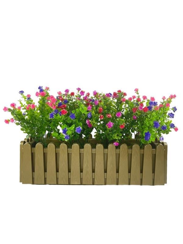 Yapay Çiçek Dore Gold Çit Balkon Saksısı Renkli Mineli Şimşir Çiçekli 55*35cm