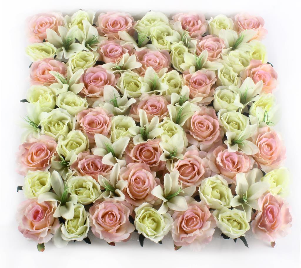 Yapay Çiçek Duvar Kaplama Panel  Güllü Tabaka 50x50 cm Dik Duvar Uygulama