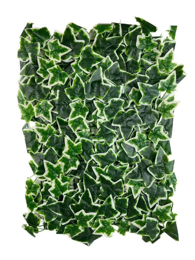 Yapay Çiçek Duvar Kaplama Panel Sarmaşık Hedera Tabaka 45x60 cm YeşilBeyaz Dik Duvar Uygulama