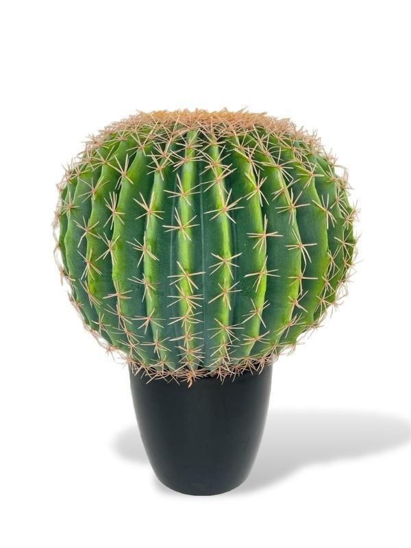 Yapay Çiçek Echinocactus Grusonii Altın Fıçı Kaktüs Siyah Saksıda 50*35cm Cactüs  sk4011s
