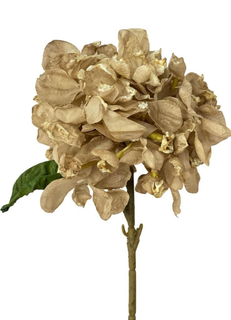 Yapay Çiçek Ekru Yanık Ortanca Tek Dal 35*15cm Pastel Renkli Desenli Kumaş Çiçek