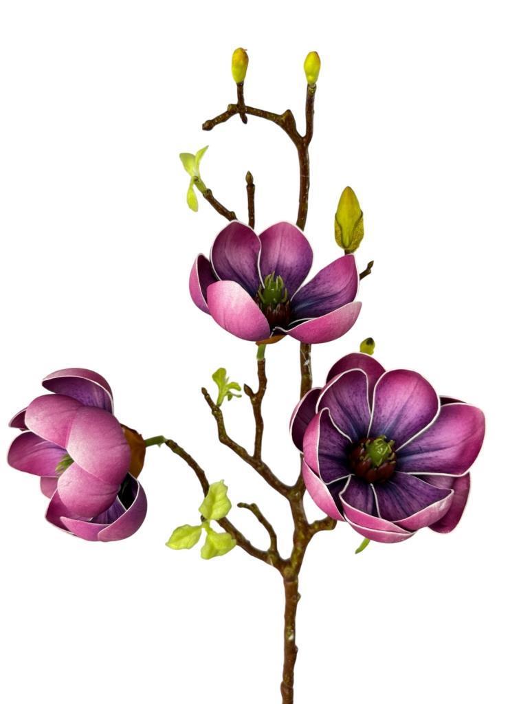 Yapay Çiçek Eva Mürdüm Manolya 3 Çiçekli Uzun Dal 70cm Gerçeksi Doku 