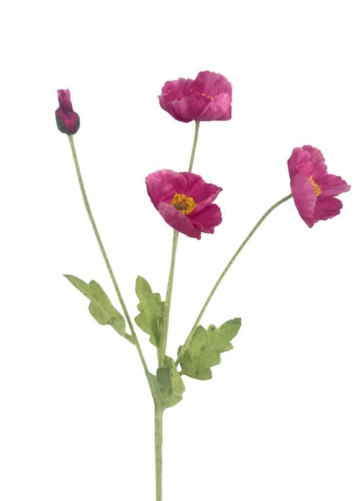 Yapay Çiçek Gelincik Çiçeği Fuşya Renk 3 Çiçek 1 Tomurcuk 59Cm