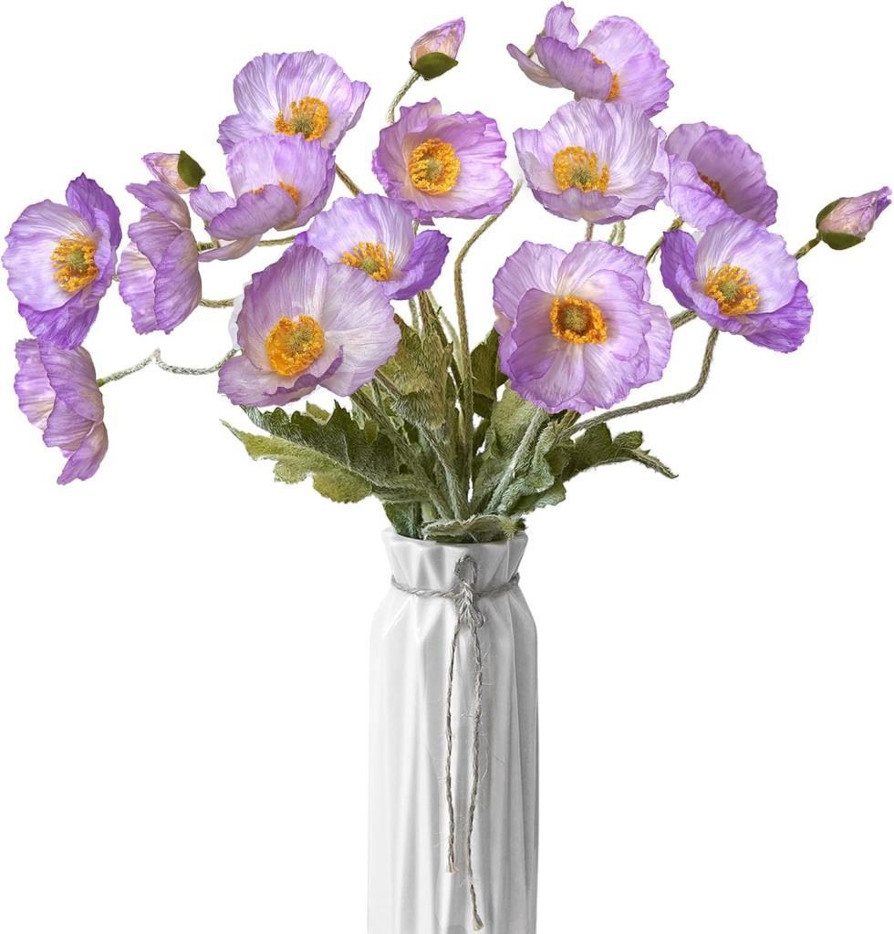 Yapay Çiçek Gelincik Çiçeği Lila Renk 3 Çiçek 1 Tomurcuk 59Cm