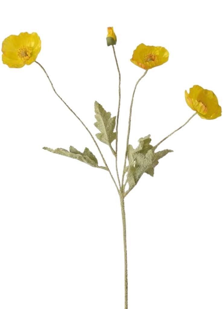 Yapay Çiçek Gelincik Çiçeği Sarı Renk 3 Çiçek 1 Tomurcuk 59Cm