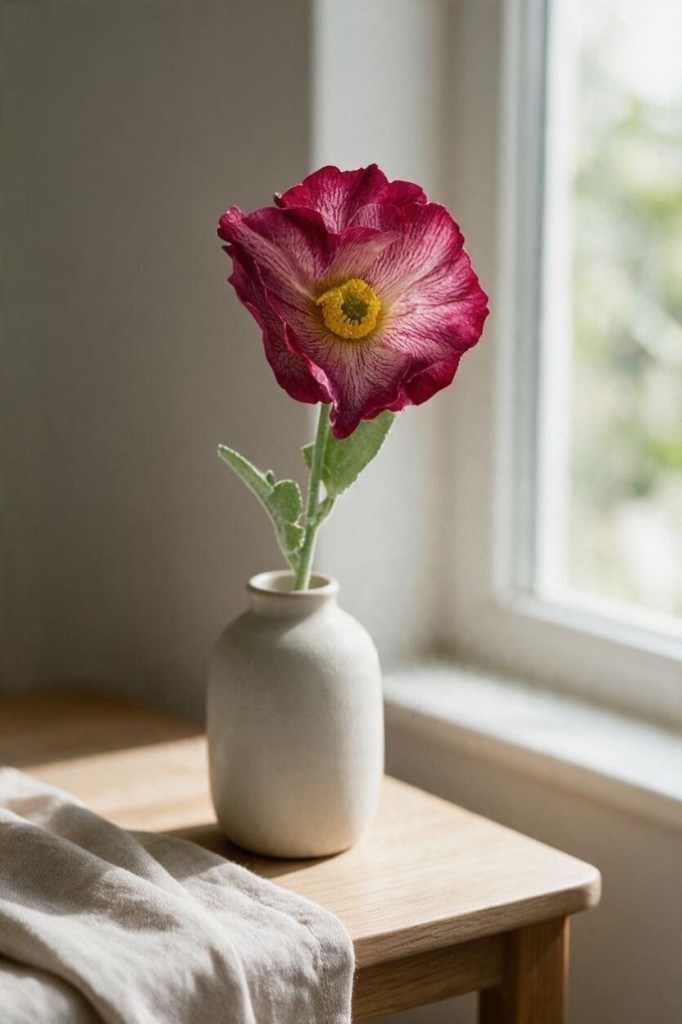 Yapay Çiçek Gelincik Çiçeği Tek Dal Pembe Koyu  Renk 45Cm