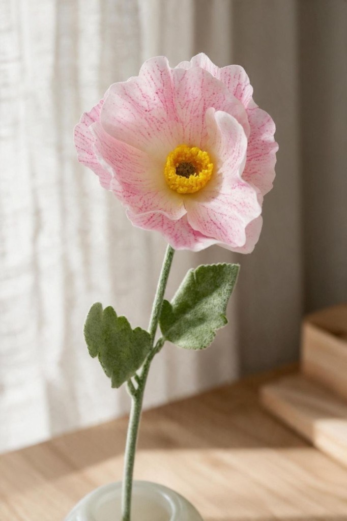 Yapay Çiçek Gelincik Çiçeği Tek Dal Pembe Açık Renk 45Cm