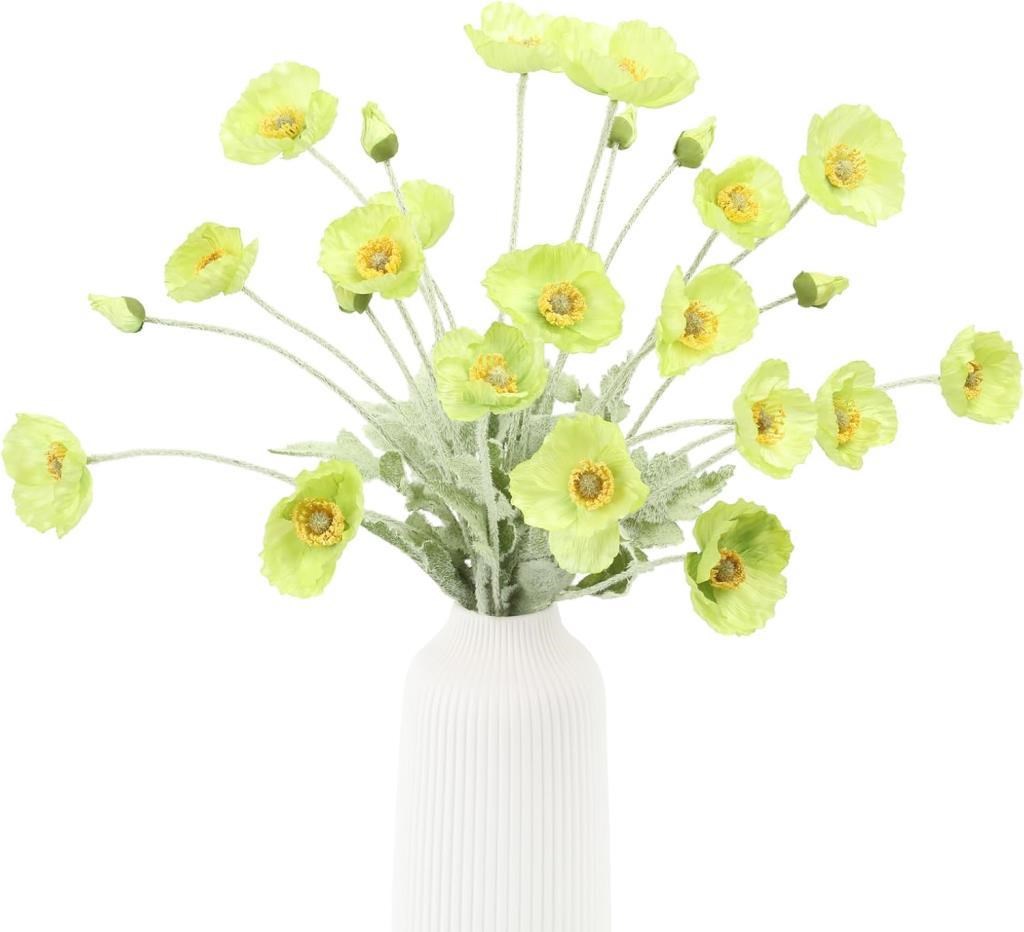 Yapay Çiçek Gelincik Çiçeği Yeşil Renk 3 Çiçek 1 Tomurcuk 59Cm