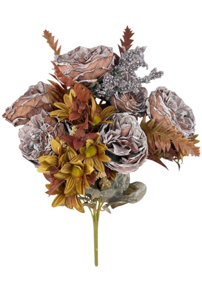 Yapay Çiçek Gri Kahve Kuru Şakayık Aranjman Demeti 9Dallı 6kafalı Buket Büyük Boy 45*35cm