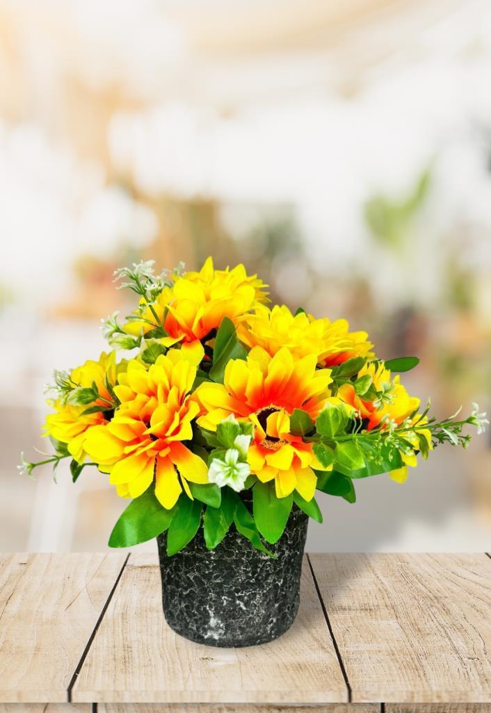 Yapay Çiçek Gri Seramik Saksıda Ay Çiçeği Sunflower 30cm