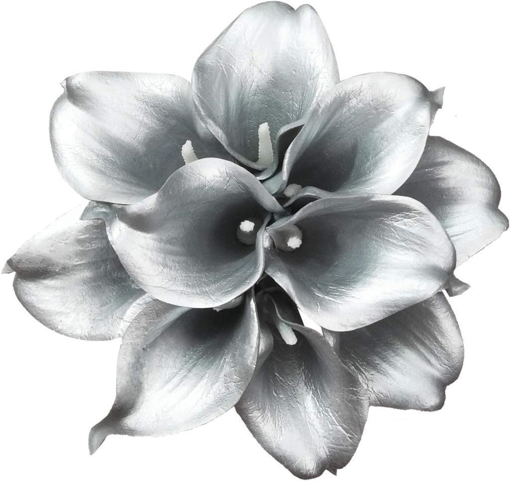 Yapay Çiçek Gümüş Renk Gala Eva Malzeme Silver Cala Flower 8li Demet