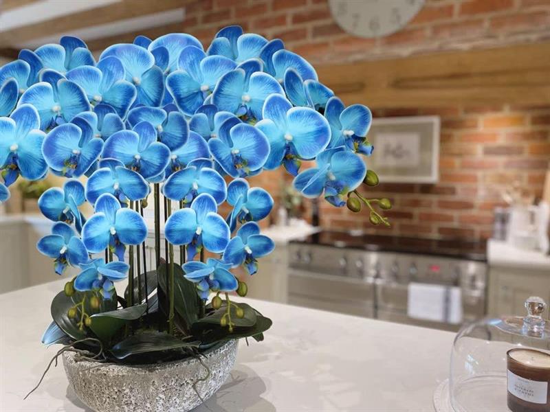 Yapay Çiçek İndigo Mavi Islak Orkide Uzun Dal 90 cm Orkide