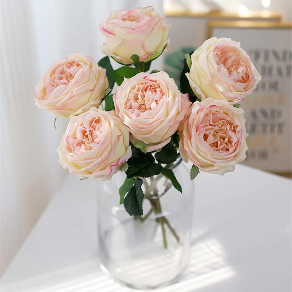 Yapay Çiçek Islak Gül Şakayık Katmerli Gül SOFT PEMBE Renk Gerçeksi Dokunuş 45Cm